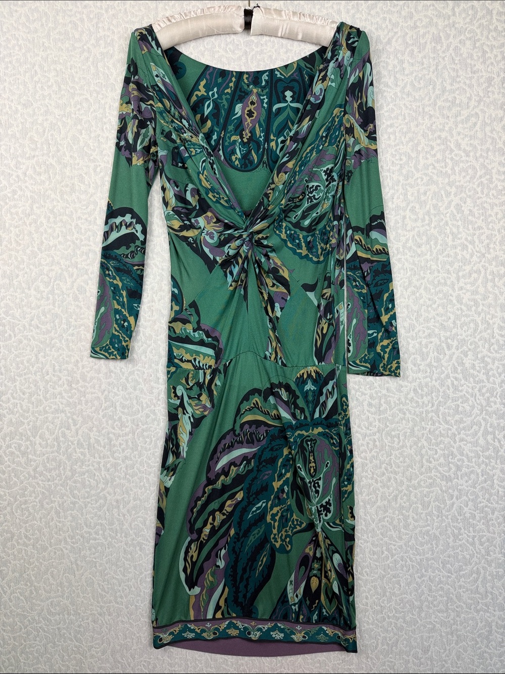 EMILIO PUCCI Dress Rayon Green Printed Long Sleeve Midi Dress Vintage Sz. 2-4 - Picture 2 of 13